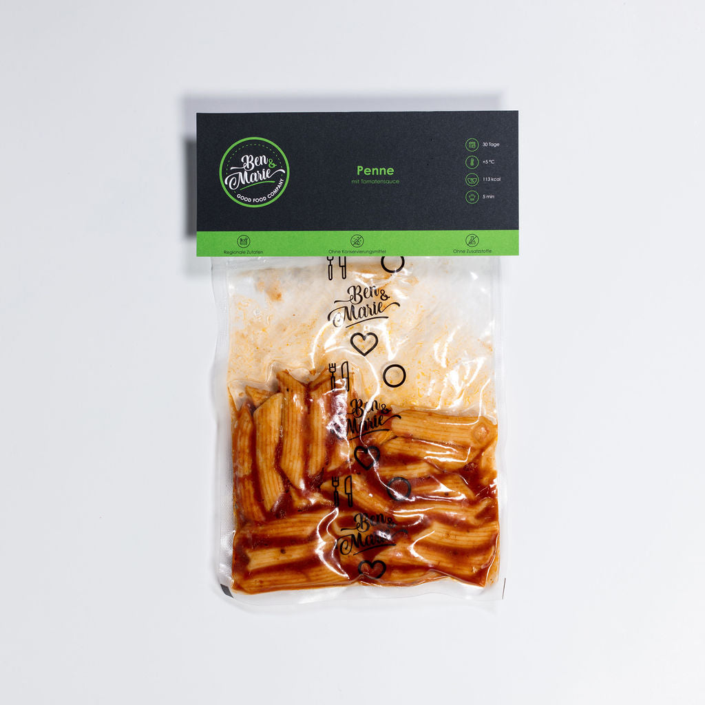 Penne mit Tomatensauce im Sous-vide Beutel