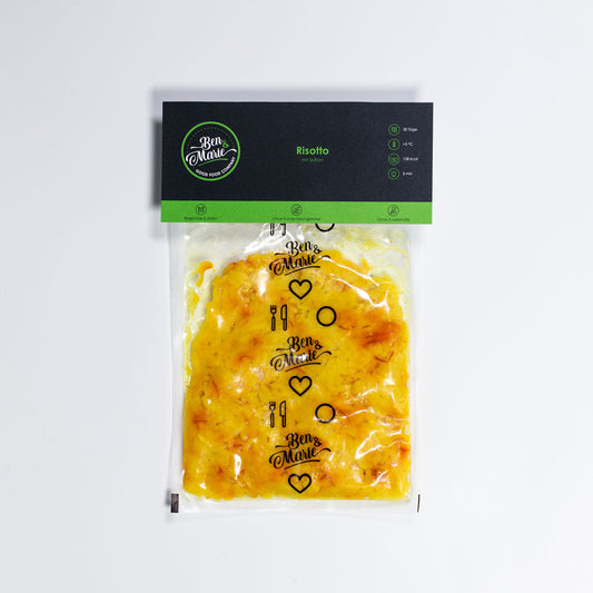 Risotto mit Safran im Plastikbeutel