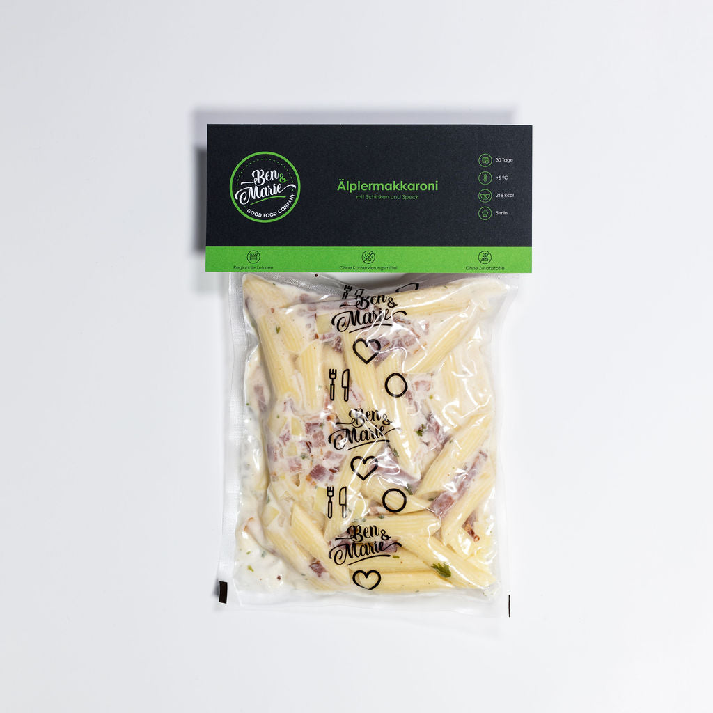 Älplermakkaronen in einem Beutel nach Sous-Vide verfahren
