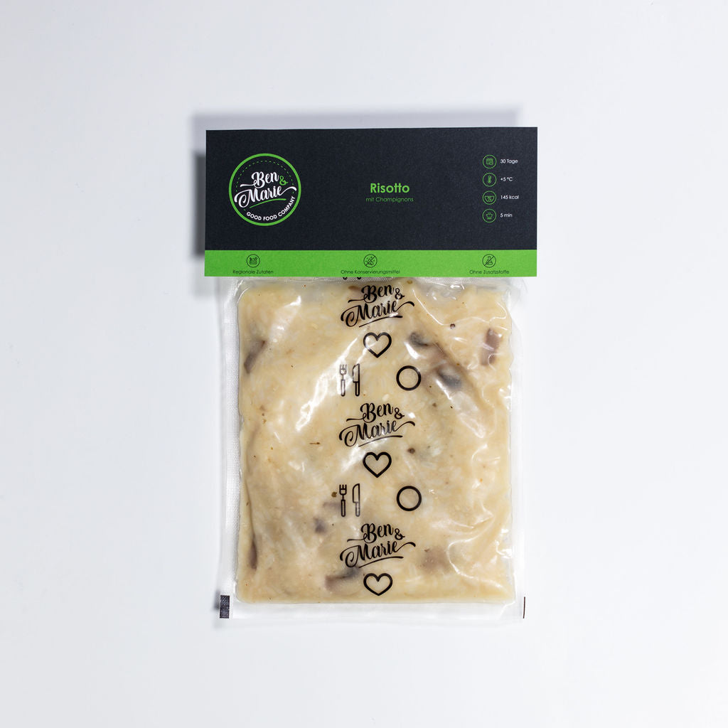 Risotto mit Champignons im Plastikbeutel